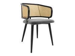 Juego de 4 sillas de comedor de terciopelo y metal con respaldo de ratán – gris