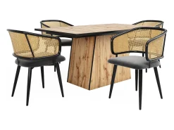 Juego de 4 sillas de comedor de terciopelo y metal con respaldo de ratán – gris