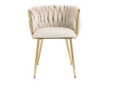 Juego de 2 sillas de comedor con respaldo trenzado y patas de metal dorado - terciopelo marfil