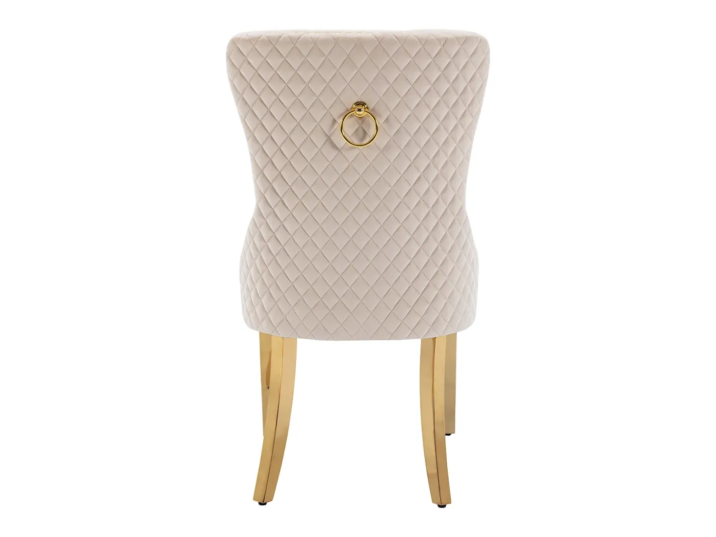 Juego de 2 sillas de comedor - Silla tapizada con tachuelas decorativas y patas de metal dorado - terciopelo beige