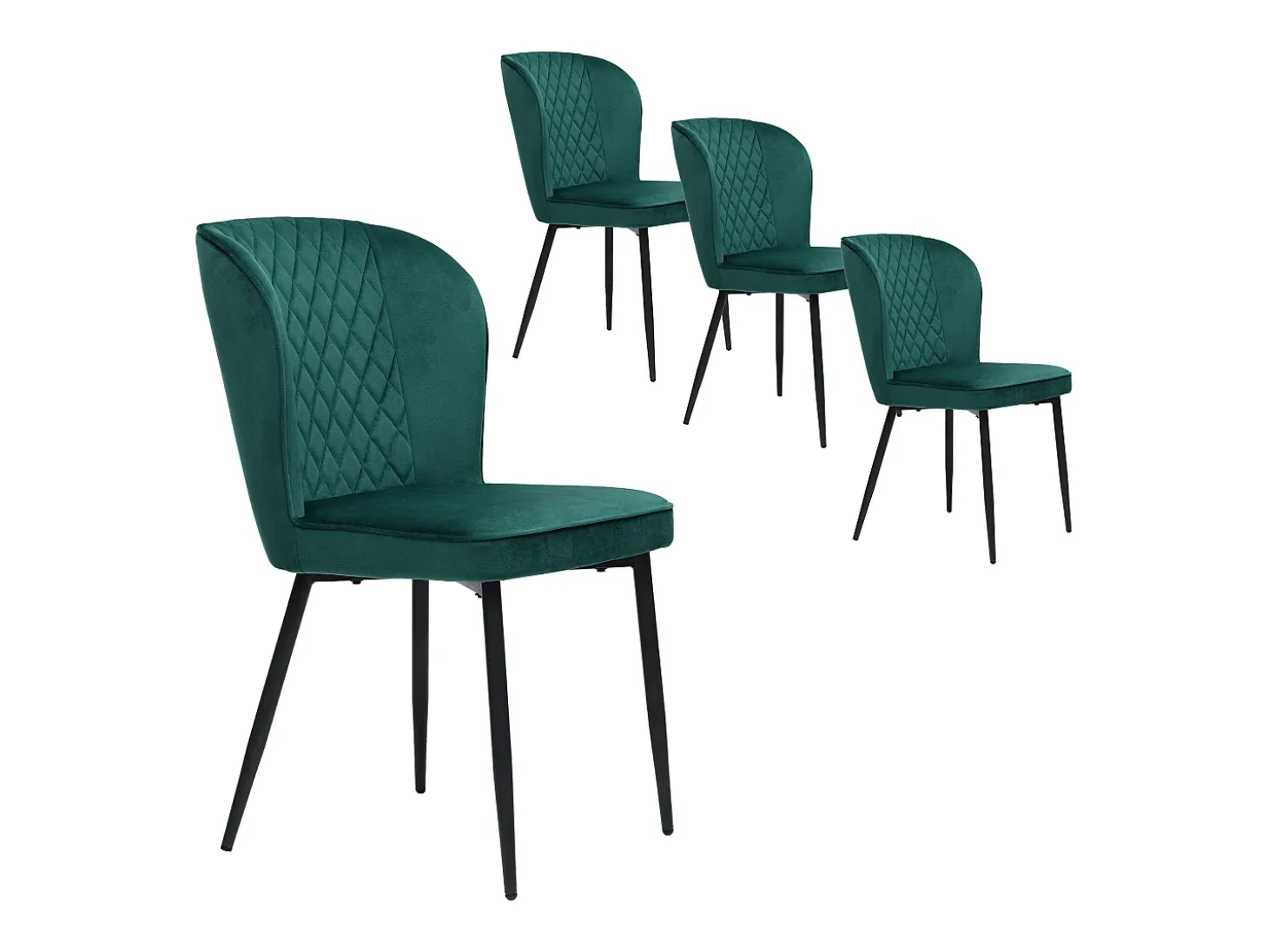 Juego de 4 sillas de comedor - terciopelo verde - con estructura de metal y respaldo acolchado