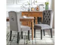 Juego de 2 sillas de comedor tapizadas en terciopelo - 49 x 61 x 100 cm - patas de roble - para dormitorio y sala de estar - gris