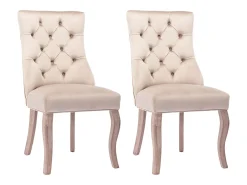 Juego de 2 sillas de comedor - Terciopelo y madera maciza - Respaldo con motivos de rombos - Beige