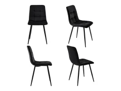 Juego de 4 sillas de comedor con respaldo, estructura de metal, terciopelo negro.