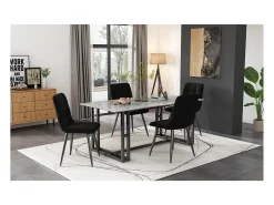 Juego de 4 sillas de comedor con respaldo, estructura de metal, terciopelo negro.