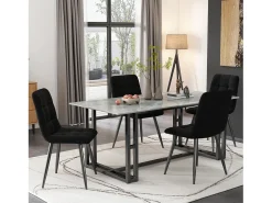 Juego de 4 sillas de comedor con respaldo, estructura de metal, terciopelo negro.