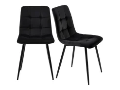 Juego de 4 sillas de comedor con respaldo, estructura de metal, terciopelo negro.
