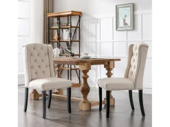 Juego de 6 sillas de comedor tapizadas en terciopelo - 49 x 61 x 100 cm - patas de roble - para dormitorio y sala de estar - beige