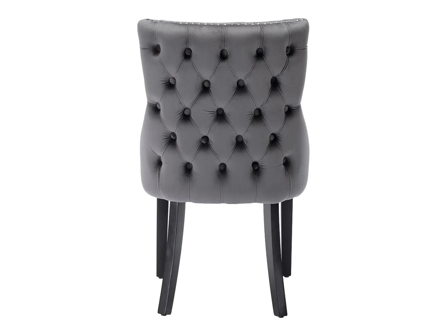 Juego de 4 sillas de comedor - terciopelo gris - con respaldo abotonado y patas de madera negras