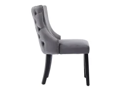 Juego de 4 sillas de comedor - terciopelo gris - con respaldo abotonado y patas de madera negras