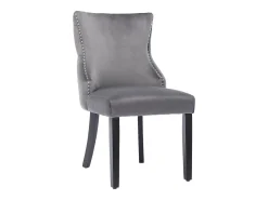 Juego de 4 sillas de comedor - terciopelo gris - con respaldo abotonado y patas de madera negras