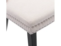 Juego de 2 sillas de comedor - con ribete de tachuelas y aro cromado - lino beige