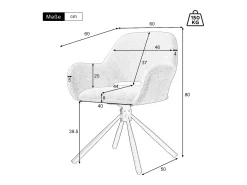 Juego de 6 sillas de comedor giratorias en terciopelo - 60 x 60 x 80 cm - con reposabrazos - beige