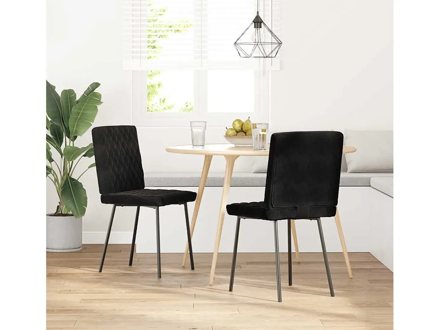 Juego de 2 sillas de comedor de terciopelo negro