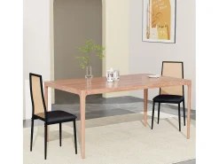 Juego de 2 sillas de comedor de ratán acolchado sin reposabrazos y con patas de metal, color negro