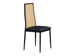 Juego de 2 sillas de comedor de ratán acolchado sin reposabrazos y con patas de metal, color negro