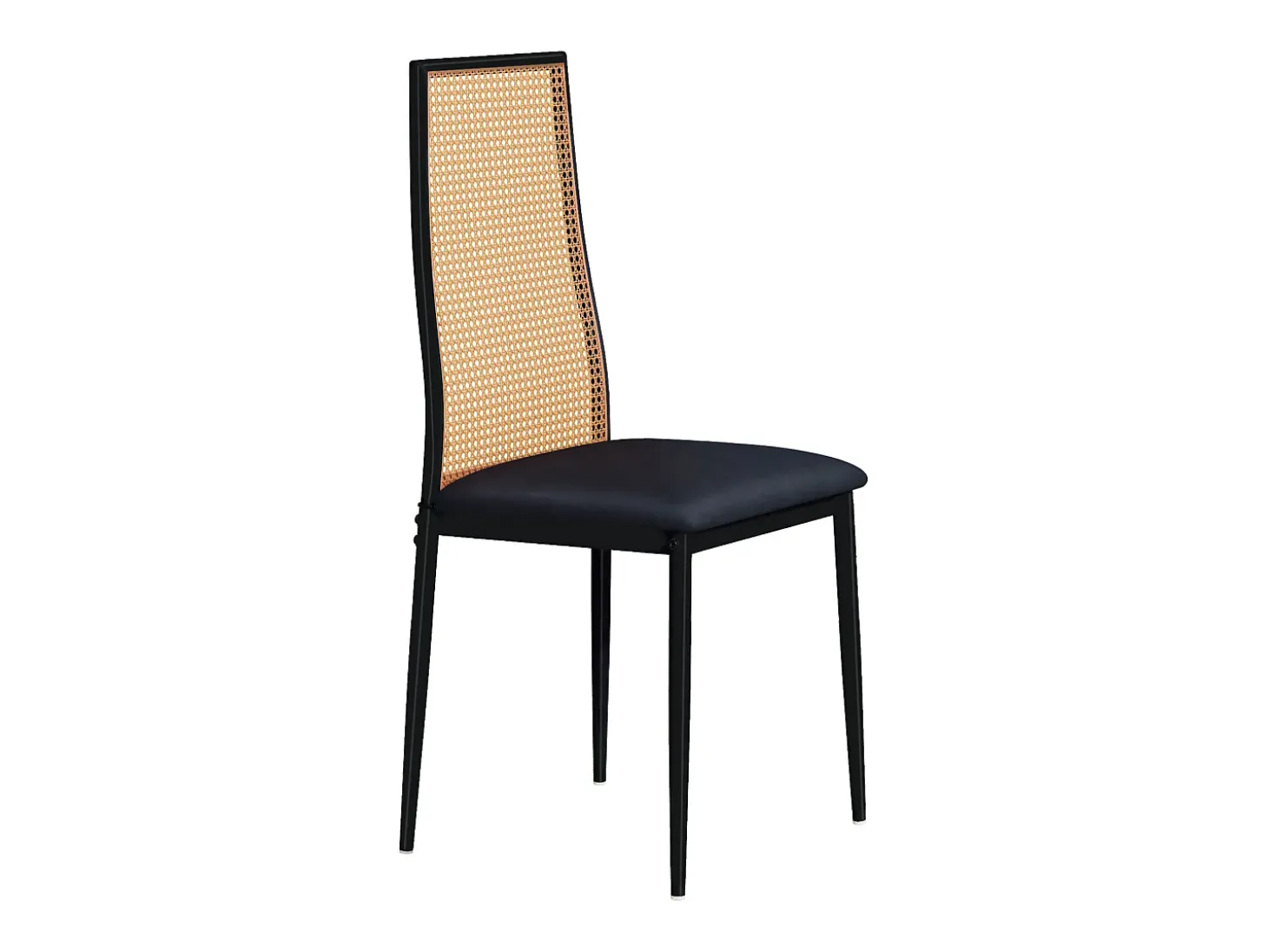 Juego de 2 sillas de comedor de ratán acolchado sin reposabrazos y con patas de metal, color negro