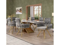 Juego de 4 sillas de comedor de terciopelo, giratorias, con reposabrazos y estructura de metal, color gris