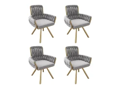 Juego de 4 sillas de comedor de terciopelo, giratorias, con reposabrazos y estructura de metal, color gris
