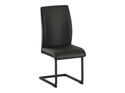 Juego de 2 sillas de comedor, piel sintética negra, respaldo acolchado, patas de metal