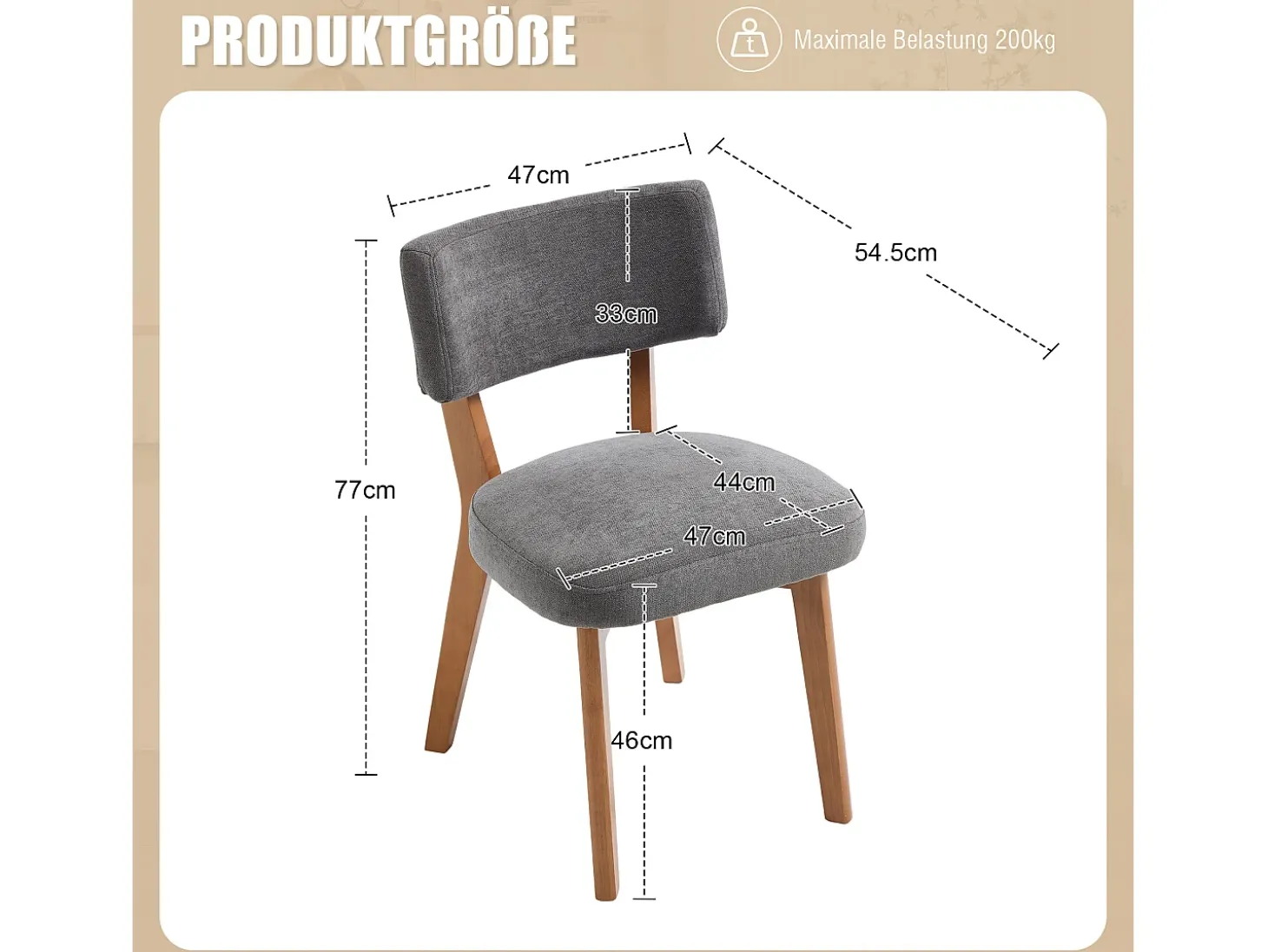 Juego de 2 sillas de madera - cojín gris - elegantes y cómodas - perfectas para comedor o cocina
