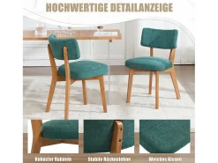Juego de 2 sillas de madera - cojín verde - elegantes y cómodas - perfectas para comedor o cocina