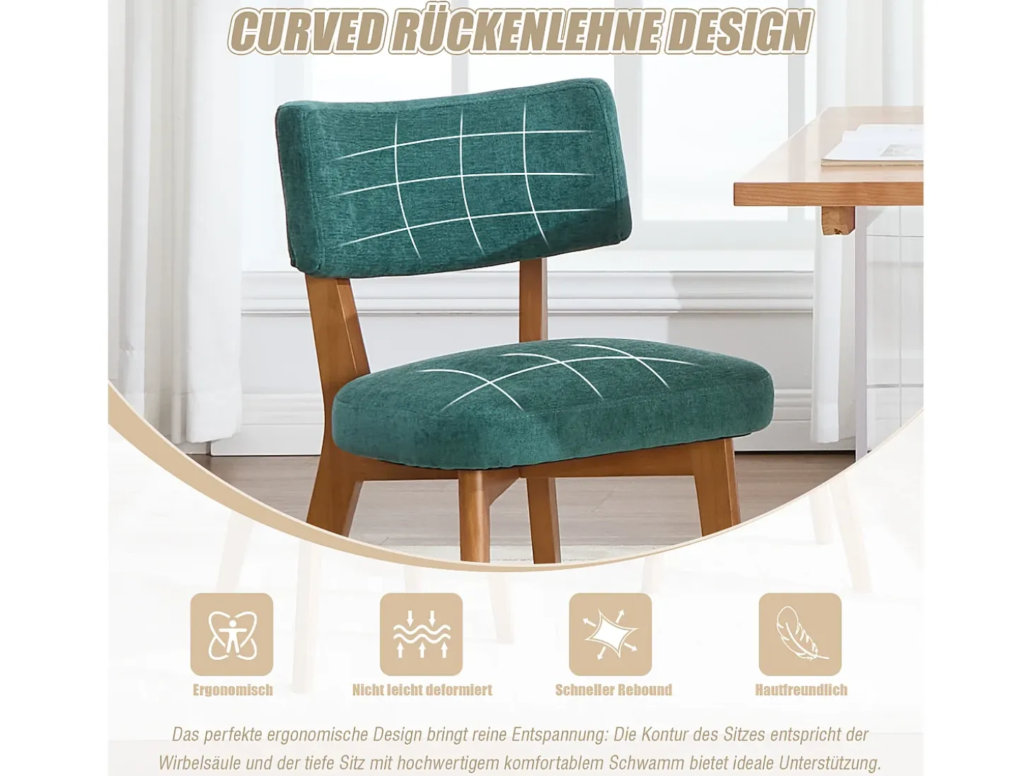 Juego de 2 sillas de madera - cojín verde - elegantes y cómodas - perfectas para comedor o cocina