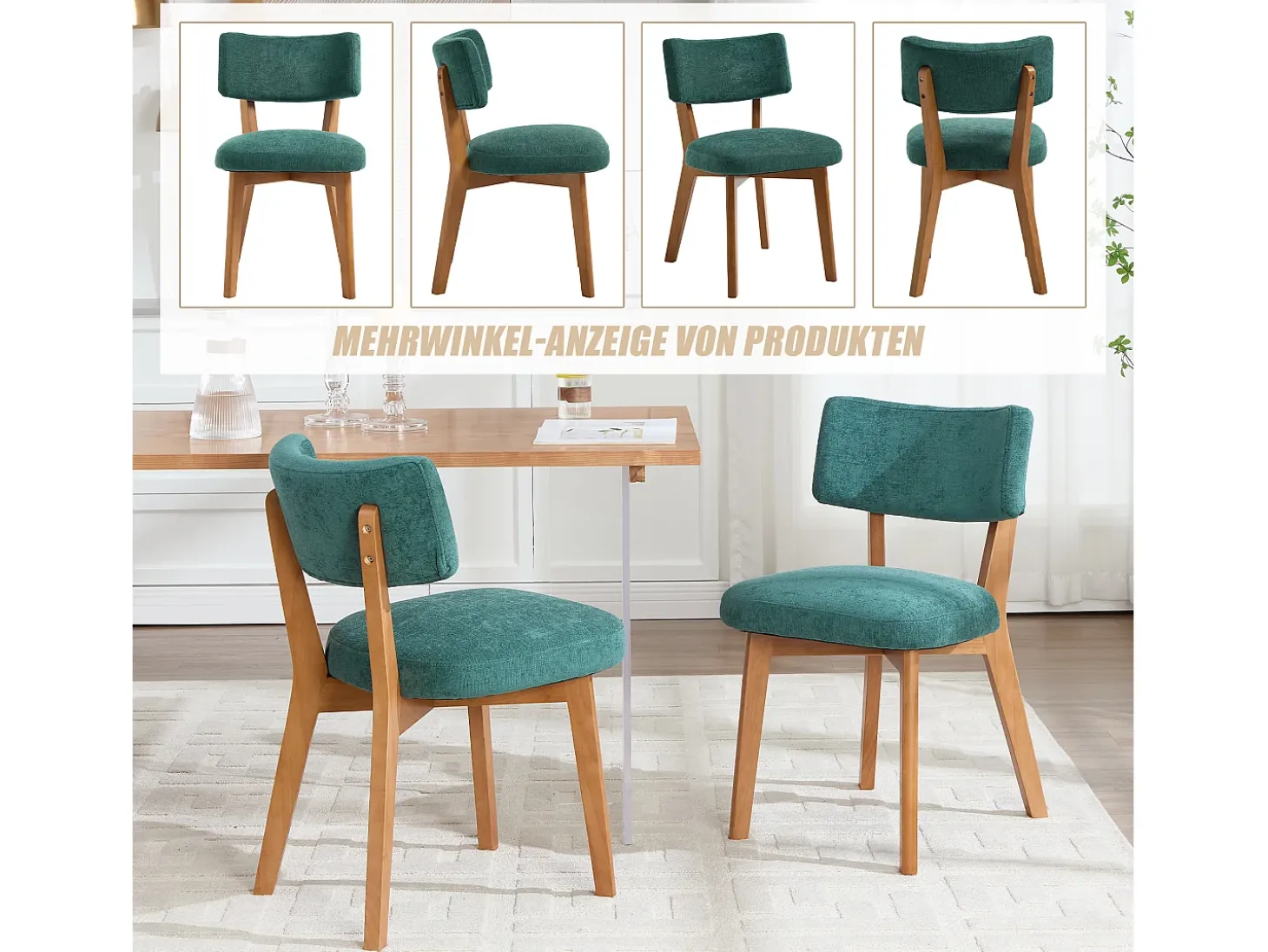 Juego de 2 sillas de madera - cojín verde - elegantes y cómodas - perfectas para comedor o cocina