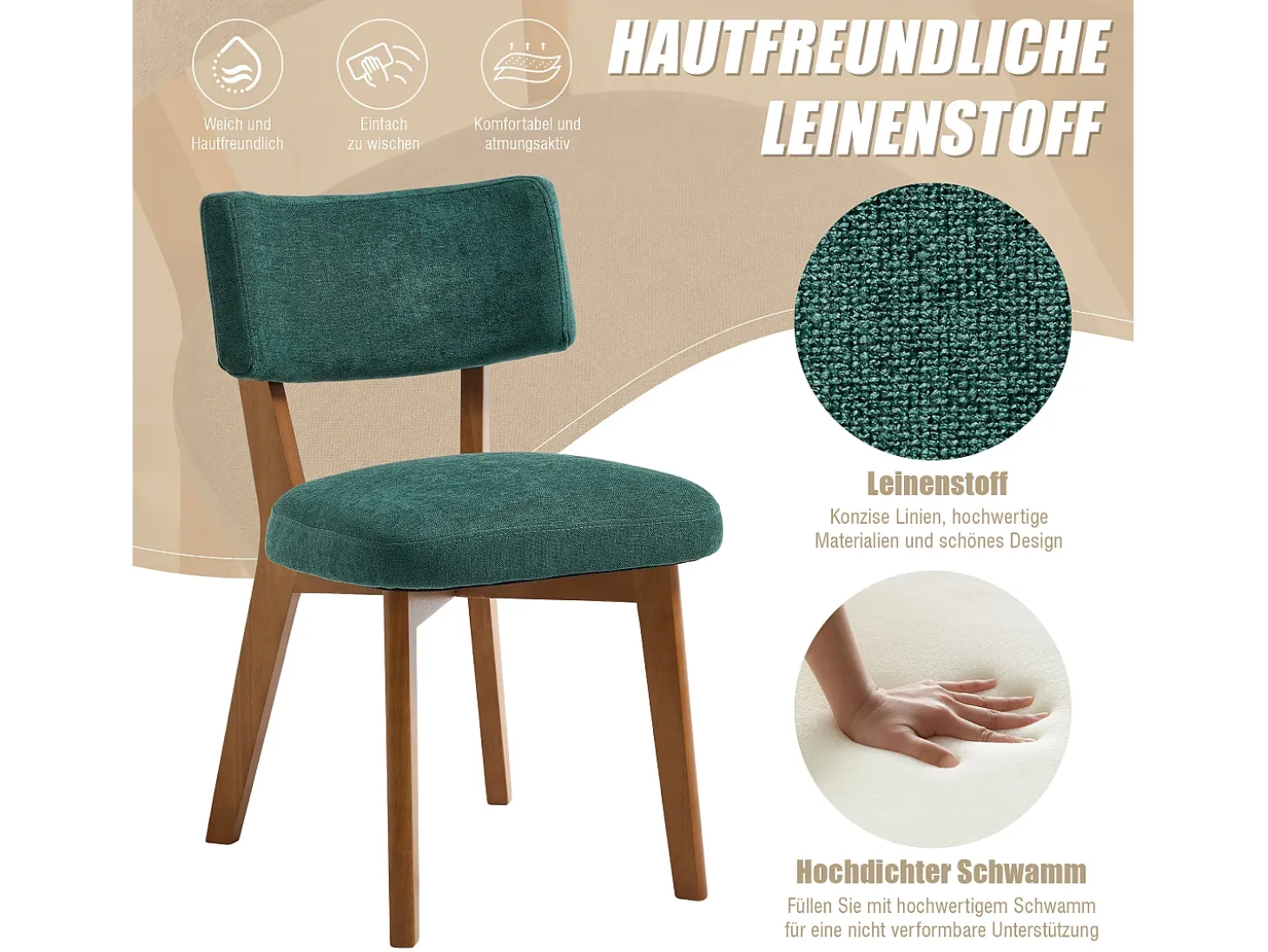Juego de 2 sillas de madera - cojín verde - elegantes y cómodas - perfectas para comedor o cocina