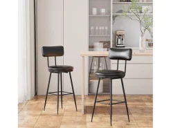 Juego de 2 sillas de mostrador de piel sintética negra, altura 65 cm, para cocina