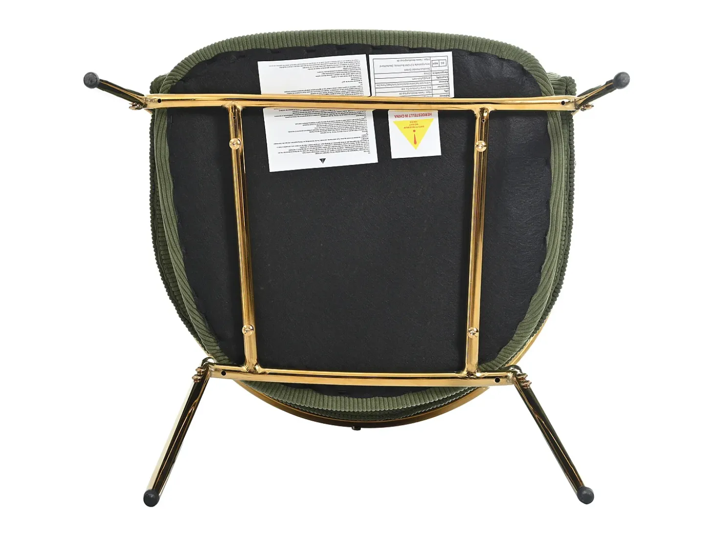 Juego de 2 sillas de pana verde con respaldo acolchado y patas doradas para sala y comedor