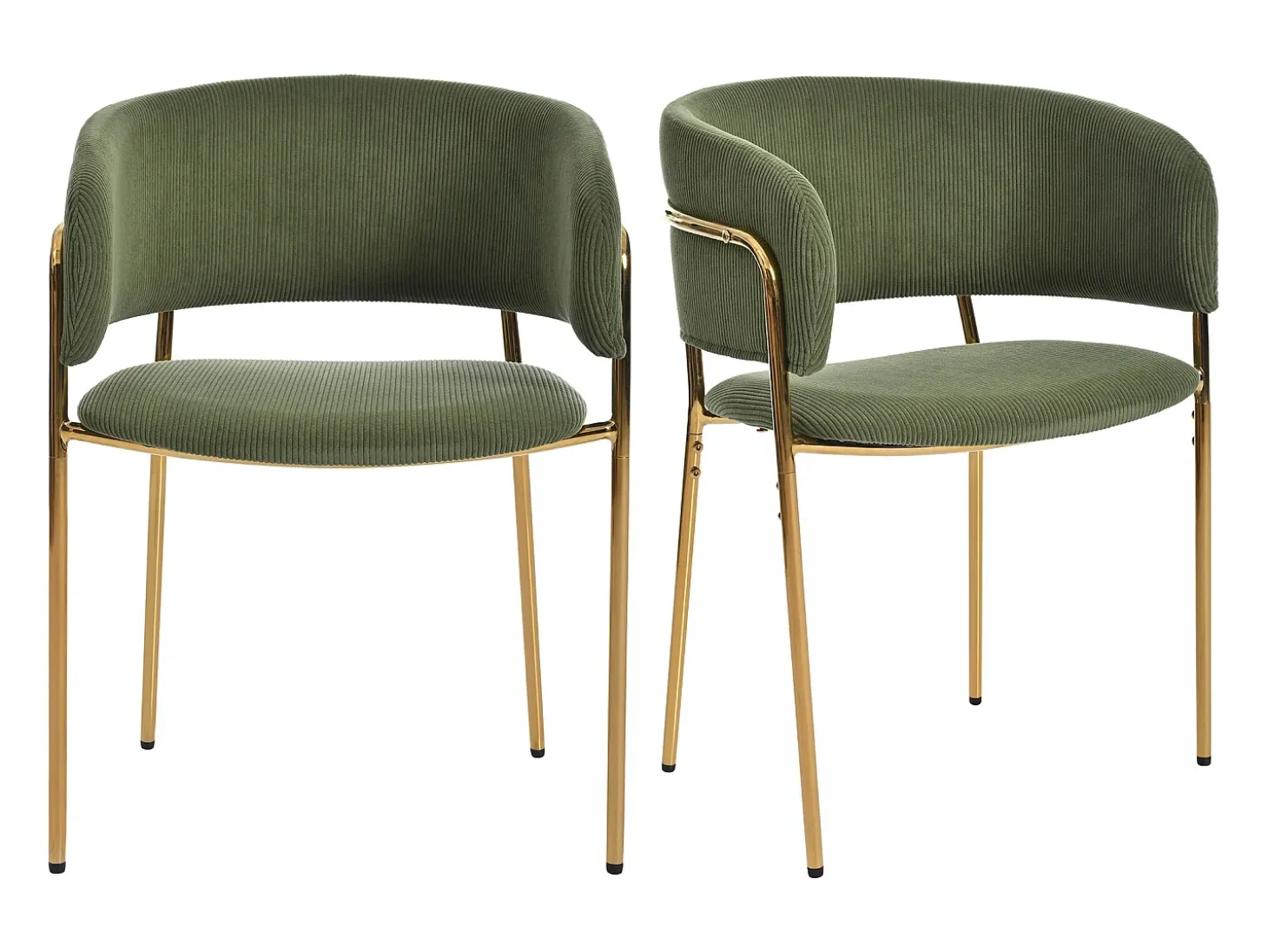 Juego de 2 sillas de pana verde con respaldo acolchado y patas doradas para sala y comedor