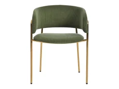 Juego de 2 sillas de pana verde con respaldo acolchado y patas doradas para sala y comedor