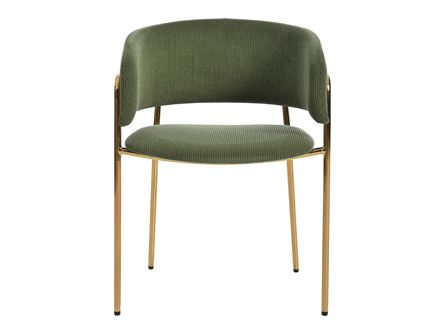 Juego de 2 sillas de pana verde con respaldo acolchado y patas doradas para sala y comedor
