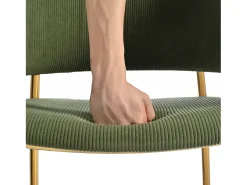 Juego de 2 sillas de pana verde con respaldo acolchado y patas doradas para sala y comedor