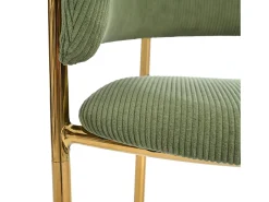 Juego de 2 sillas de pana verde con respaldo acolchado y patas doradas para sala y comedor