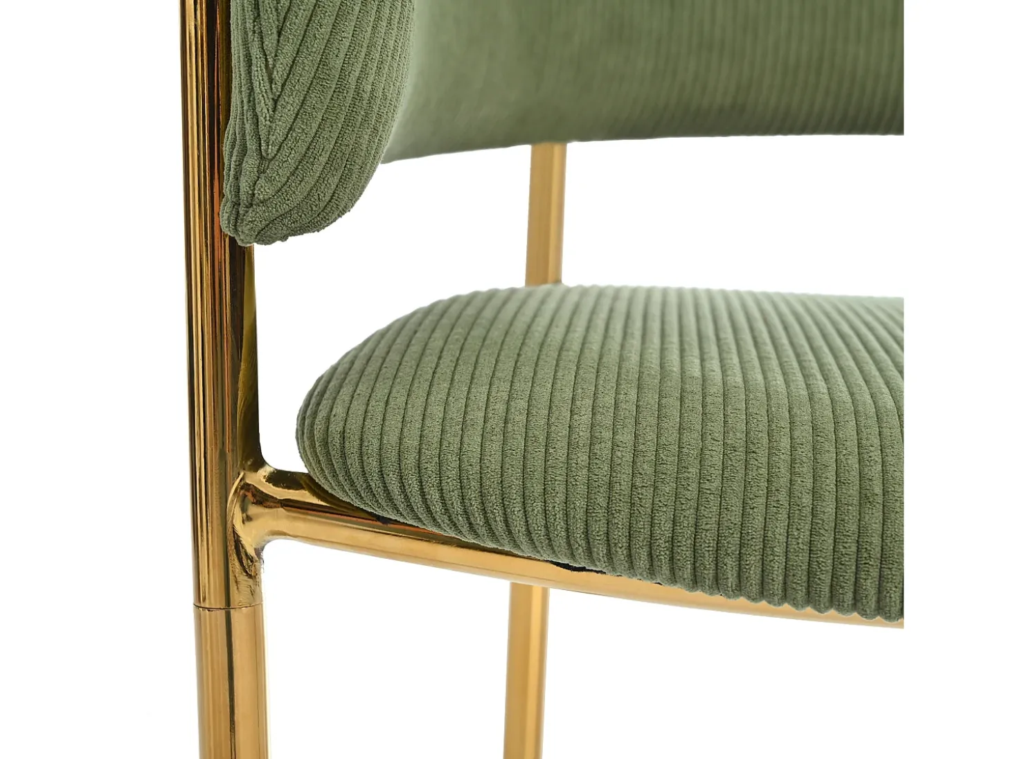 Juego de 2 sillas de pana verde con respaldo acolchado y patas doradas para sala y comedor