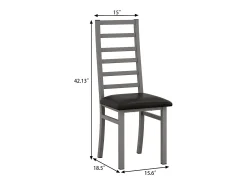 Juego de 2 sillas de PU gris con patas de metal y respaldo alto