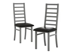 Juego de 2 sillas de PU gris con patas de metal y respaldo alto