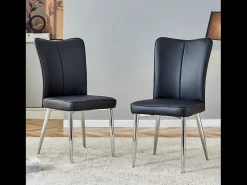 Juego de 2 sillas de PU negras con patas de metal plateado