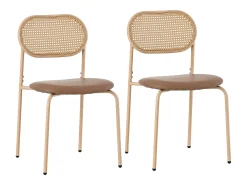 Juego de 2 sillas de ratán con asiento acolchado de PU, color marrón