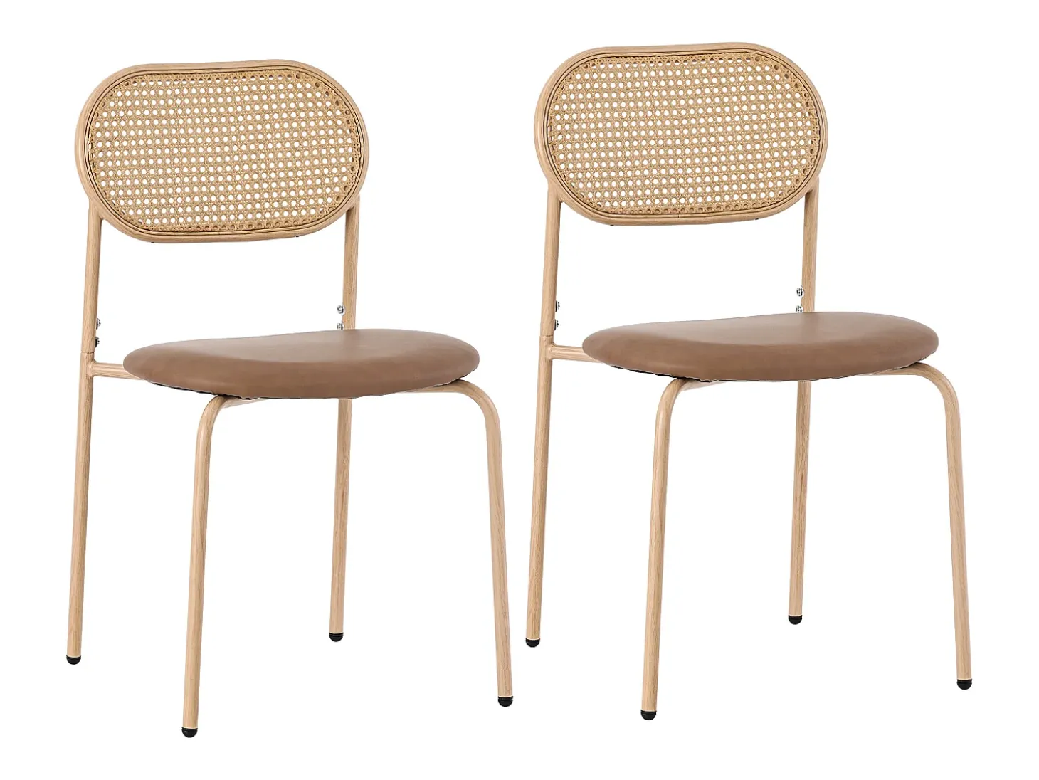 Juego de 2 sillas de ratán con asiento acolchado de PU, color marrón