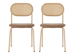 Juego de 2 sillas de ratán con asiento acolchado de PU, color marrón