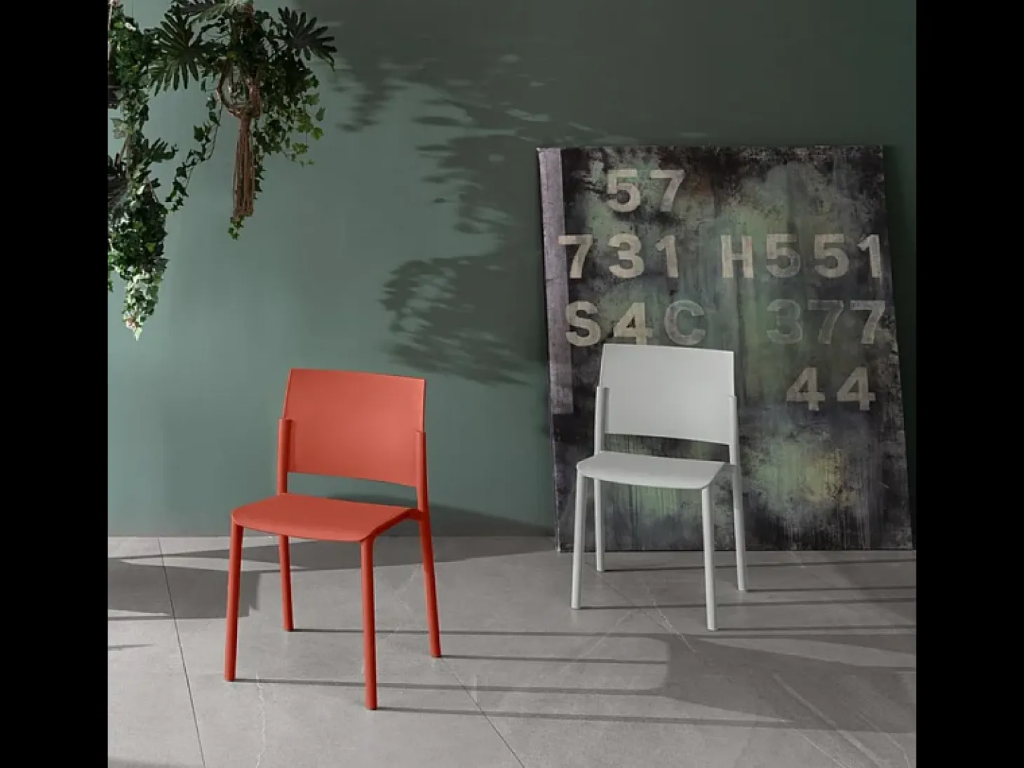 Juego de 4 sillas de salón apilables "Sabrina" de polipropileno gris claro, modernas, 52,5 x 55 cm, 81 h