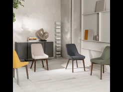 Juego de 4 sillas de salón modernas "Orchidea" tapizadas en tela verde, 49,5 x 62 cm, 87 cm de alto.