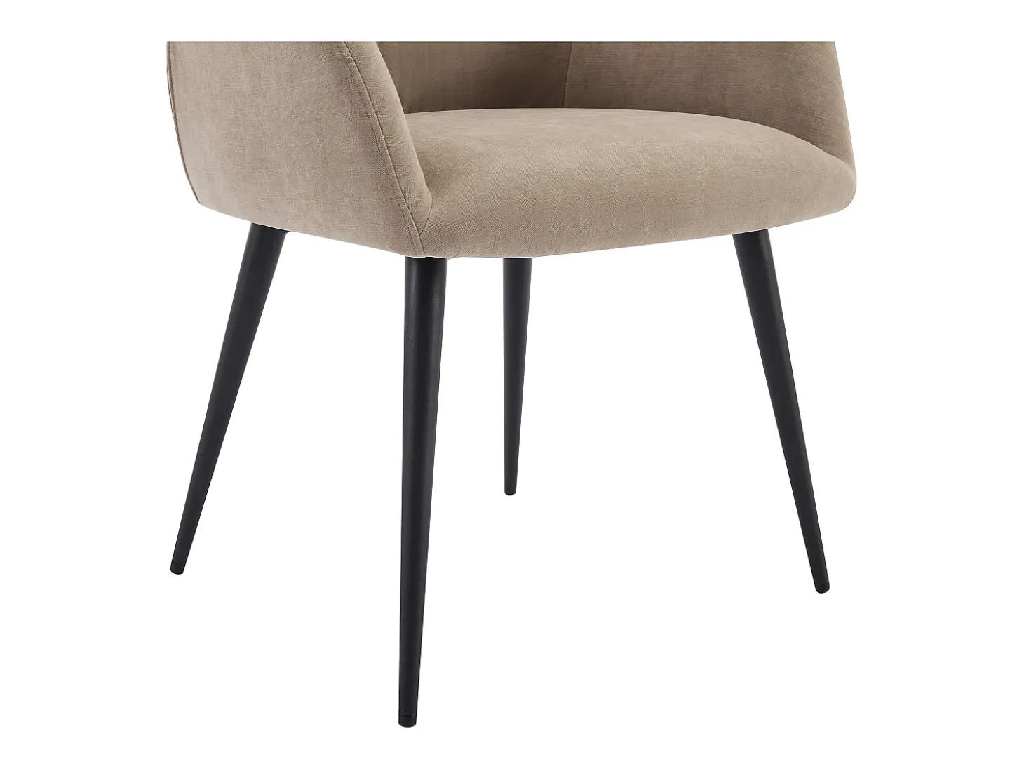 Juego de 6 sillas de table con brazos - Tela aterciopelada y metal negro. Beige. HEKA