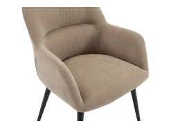 Juego de 6 sillas de table con brazos - Tela aterciopelada y metal negro. Beige. HEKA