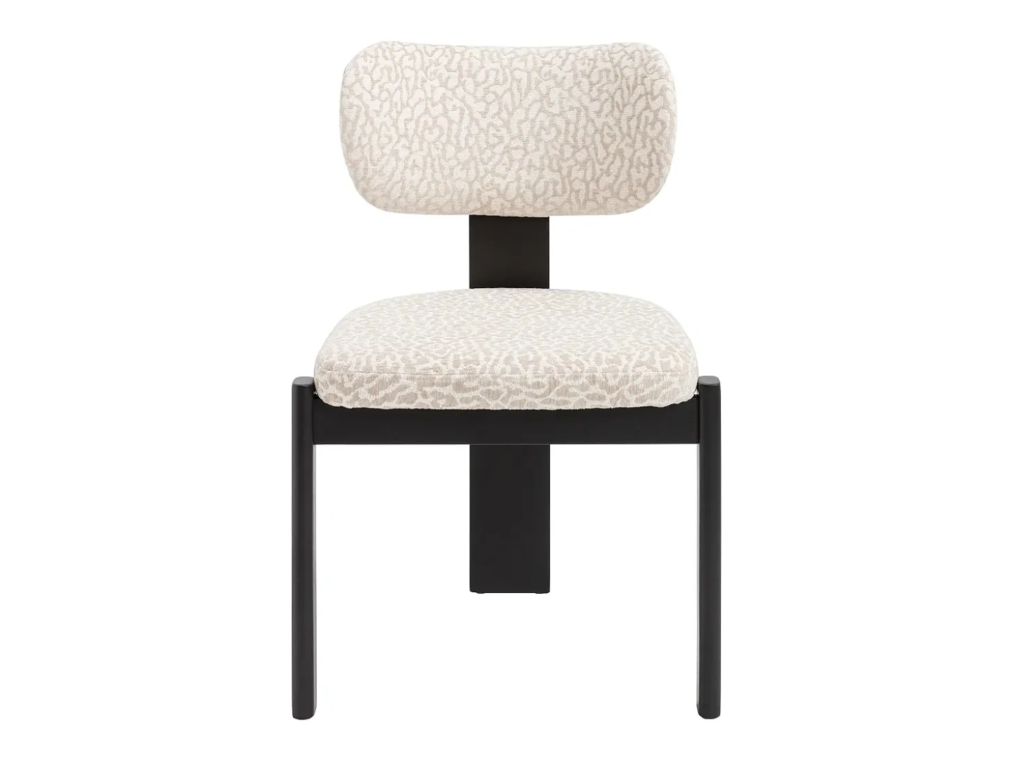 Juego de 6 sillas de tela texturizada bicolor y madera de hevea negra - Crema y beige - WILANA