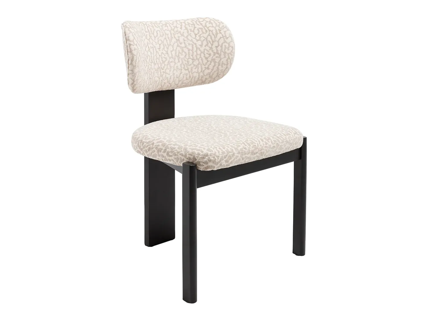 Juego de 6 sillas de tela texturizada bicolor y madera de hevea negra - Crema y beige - WILANA