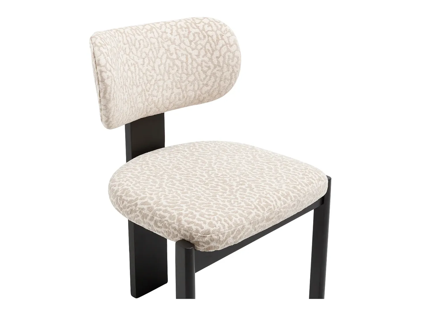 Juego de 6 sillas de tela texturizada bicolor y madera de hevea negra - Crema y beige - WILANA